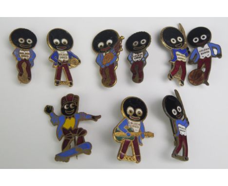 Nine assorted Robertson's Golly badges by R.E.V. Gomm and Fattorini &amp; Sons.THESE ITEMS ARE LISTED ON THE BASIS THEY ARE I