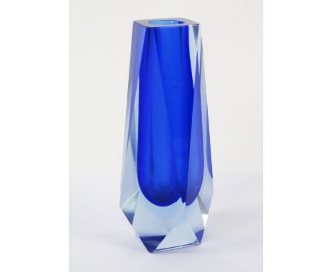 A Murano Sommerso15.5cm high. blue facetted vase,