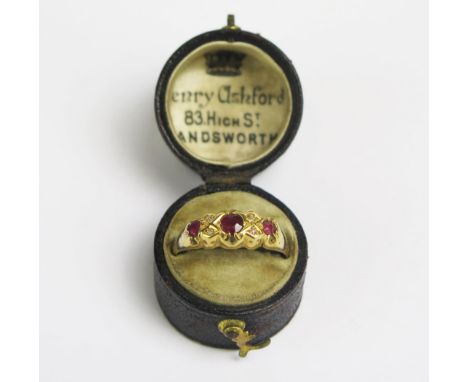 An Antique 18ct Gold, Ruby and Rose Cut Diamond Ring, size P, hallmarks rubbed2.57g. Sold in a Henry Ashford of Wandsworth bo