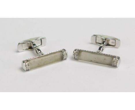 A Pair of 18K White Gold, Rock Crystal and Diamond Cufflinks, stamped 750, 10.5g.Sold with insurance certificate valuing the 