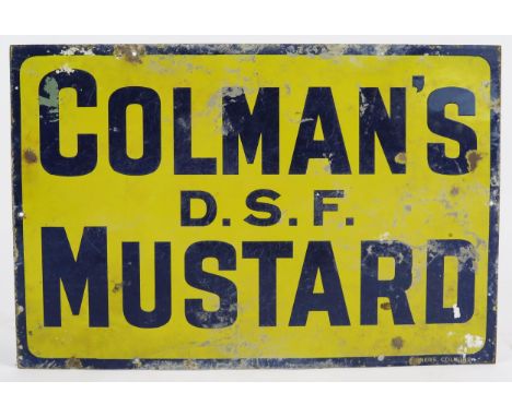 A metal and enamel advertising sign "Colman's D.S.F. Mustard", 41 x 61cm.
