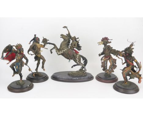 Five Franklin Mint cold painted bronze figures, Spirit of the Horseman, Spirit of the Raven, Spirit of the Blackbird, Spirit 