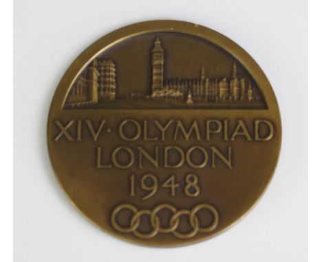 XIV Olympiad London 1948, a bronze metal participants medal designed by B Mackennal and produced by J R Pinches. 51mm diamete
