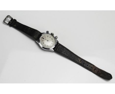 A Military Stainless Steel Cased Manual Wind Wrist Stopwatch, c. 34.1mm case, the back with crow's foot, 17 jewel movement si