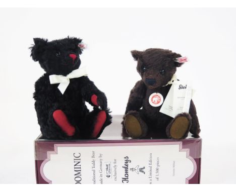 Steiff Teddy Bear White Tag Limited Edition Pair including Dominic for Hamleys, black mohair with red features, 26cm (1500 pi