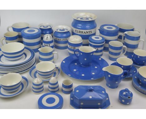 A collection of assorted Cornish Kitchen wares, and other similar wares including storage jars, plates, mugs, sugar caster, j