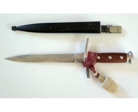 A Swiss Army officers dagger, with 20.5cm inscribed double-edged blade, by Elsener Schwyz No 160549, with chrome cross-guard,