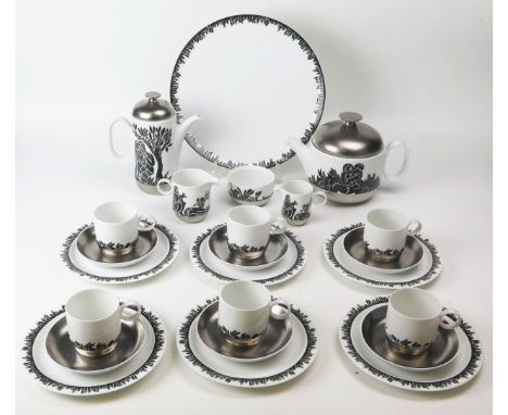 A Rosenthal tea service with 'Pastorale' pattern designed by Ambrogio Pozzi, includes tea pot, hot water jug, cream jug, suga