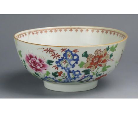 A Chinese Qianlong period export porcelain bowl, with floral spray decoration, 20cm diameter, A/F.