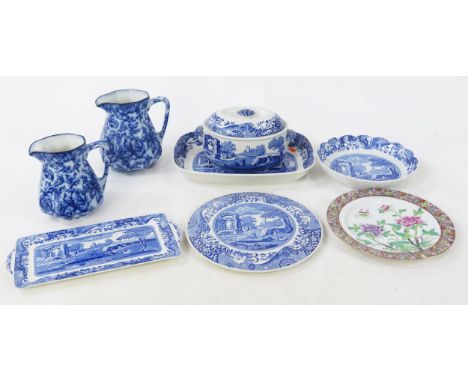A small collection of Spode 'Italian' pattern wares including tureen and cover, cheese plate, sandwich tray serving dish, tog