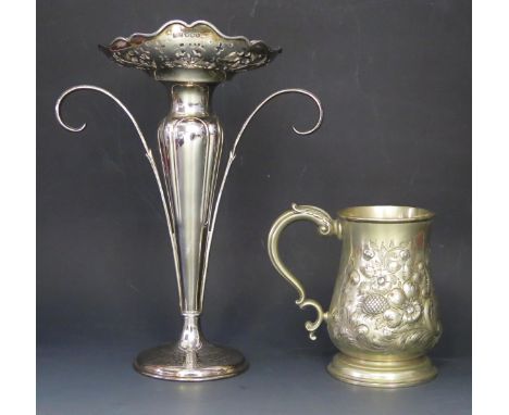 A George V silver vase, maker R F Mosley &amp; Co, Sheffield, 1919, inscribed, with flared and pierced rim on a tapering stem