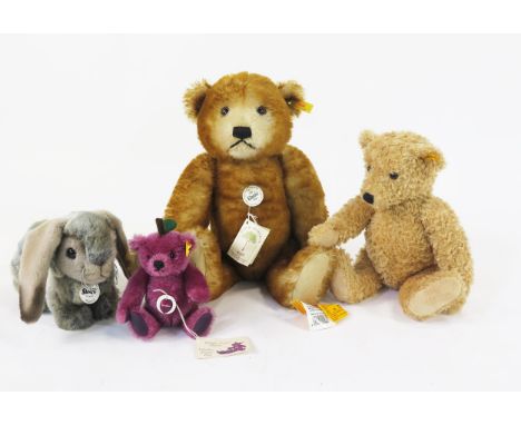 Steiff Yellow Tag Group Including 1928 Classic Petsy Teddy Bear mohair bear, 43cm, EAN 000980, Fruities Plum Bear, another be