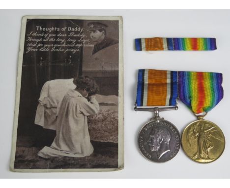 A World War One pair to S.M.P. D. G. Williams, Q. A.I.M.S, includes War and Victory medal together with a postcard from his d
