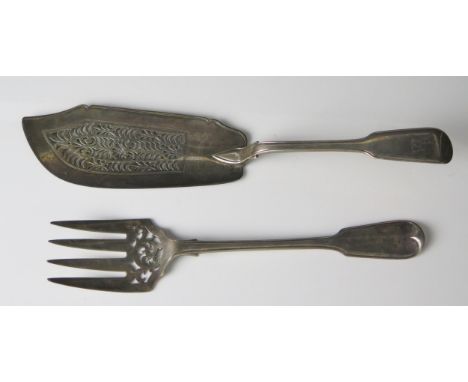 A matched pair of Fiddle and Thread pattern fish servers, crested, the slice maker Charles Eley, London, 1825, the fork, make