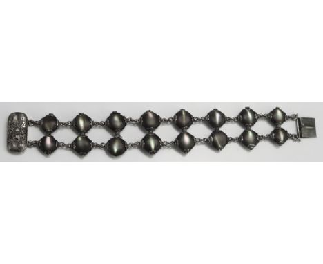 A Chinese Silver and Mother of Pearl Bracelet, the clasp stamped Wong Hing, 19cm