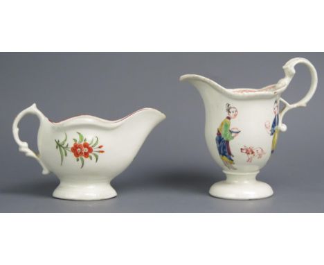A Philip Christian Liverpool porcelain Mandarin and Servant pattern helmet-shaped cream jug, 9.75cm high, C 1765-075 together