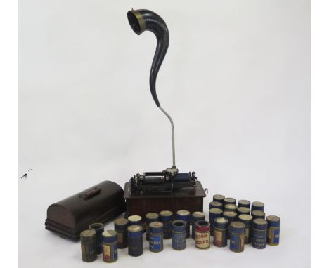 An Edison Home Phonograph, with horn, horn stand, and assorted cylinders,