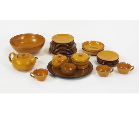 A Danish pottery part tea and dinner service by Brack &amp; Sonner includes fruit bowl, cups, saucers, side plates etc.