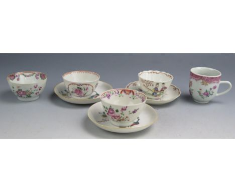 A collection of late 18th century English porcelain tea bowls and assorted saucers decorated in the Chinoiserie taste. 