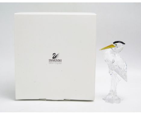 A Swarovski crystal model of a heron, 15cm high, cased