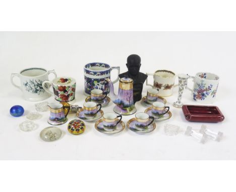 A mixed collection of ceramics including Noritake coffee service, Wedgwood basalt ware bust of Dwight D. Eisenhower, pottery 