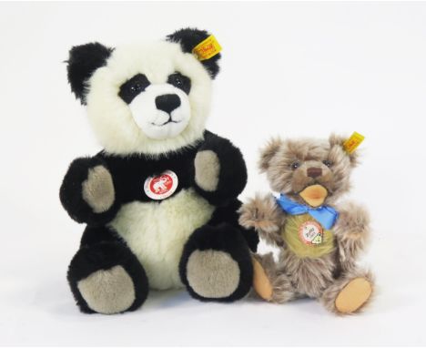 Steiff Pair including Classic Panda, 28cm, EAN 010620 and Zotty 1951 replica, 16cm, EAN 029950 - both with ear and chest tags