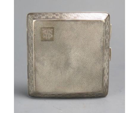 A George V silver cigarette case, maker S Blanckensee &amp; Son Ltd, Chester, 1927, initialled, of square outline with engine