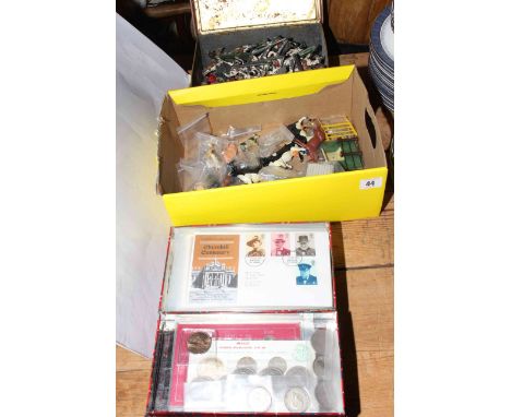 Lead soldiers, farm animals, First Day covers, coinage, etc