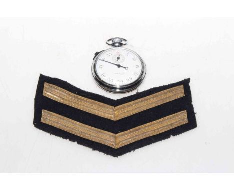 WWII Waltham torpedo timer, no. 32039 and gold braid stripes