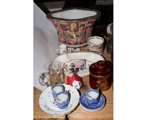 Oriental planter and stand, Carlton ware 'Dunhill' tobacco jar, Royal Worcester dish, pair of Continental plates, etc.