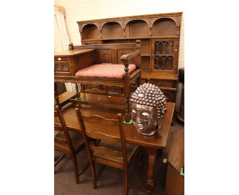 Old Charm Sovereign dresser, rectangular oak dining table and four ladder back chairs