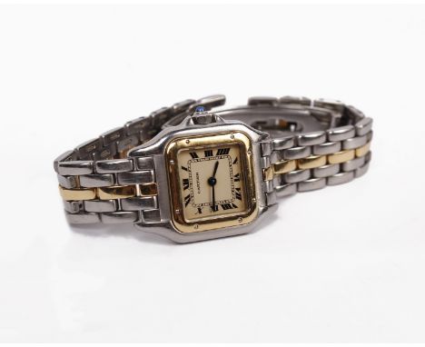 A Cartier Panthere Ladies stainless steel wrist watch,  yellow and white metal model. Quartz movement SN 66921019353. Origina