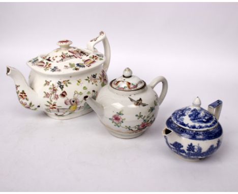 Three Oriental style ceramic teapots. 