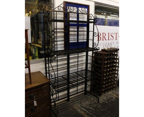 A modern wrought iron graduated three tier folding shelf unit, 191cm(H) 41.5cm(D) 93cm (W)