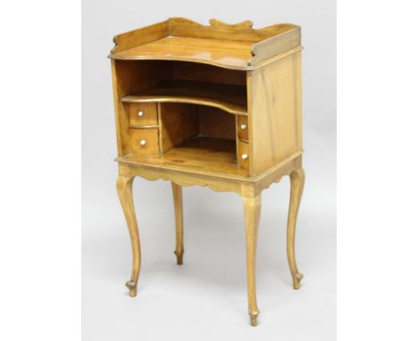 WILLIAM IV MAHOGANY NIGHT TABLE, with three quarter gallery above an inverted serpentine top, open shelf and drawers, shaped 