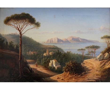 NEAPOLITAN SCHOOL, 19th CENTURY CAPRI FROM SORRENTO Oil on canvas laid on panel 24.5 x 36cm. ++ Some slight wear and craquelu