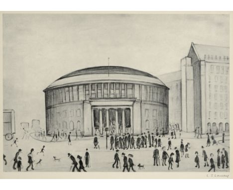 •AFTER LAURENCE STEPHEN LOWRY, RA (1887-1976) THE REFERENCE LIBRARY Offset lithograph, with FATG blindstamp, signed in pencil