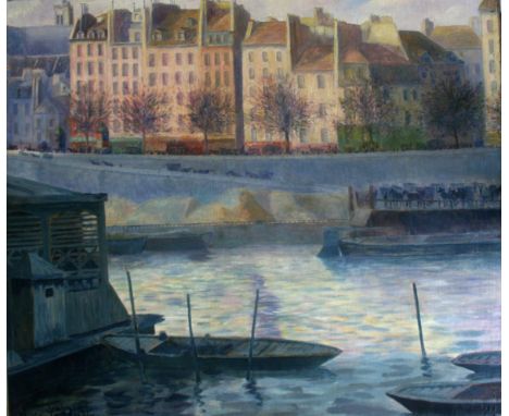 R** DE ST. AUBIN (Fl.c.1901) VIEW ON THE SEINE, PARIS Signed and dated 1901, oil on canvas laid on panel, unframed 73 x 84.5c