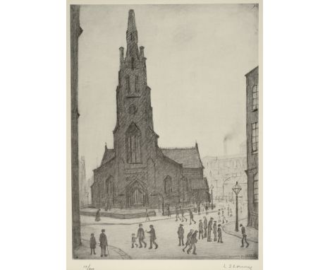 •AFTER LAURENCE STEPHEN LOWRY, RA (1887-1976) ST. SIMON'S CHURCH, SALFORD (1937) Offset lithograph, signed in pencil and numb