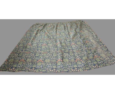 SET OF FIVE TAPESTRY CURTAINS, woven with a William Morris style scrolling floral design on a green ground, approximate sizes