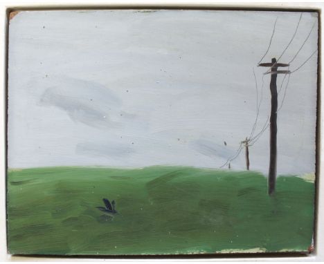 •DANNY MARKEY (b.1965) LANDSCAPE WITH CROW, 1986 Signed and dated verso, oil on board 17 x 22cm.; with `Toothpaste and Grassh