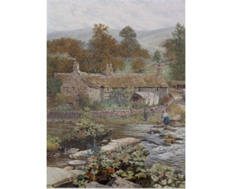 WILLIAM BISCOMBE GARDNER (1847-1919) STEPPING STONES, RIVER WYE, MONSAL DALE, DERBYSHIRE Signed, watercolour 18 x 13cm. ++ Ne
