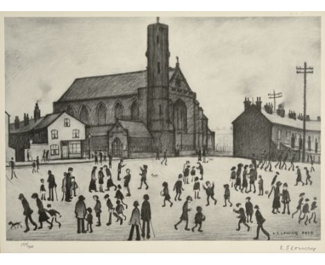 •AFTER LAURENCE STEPHEN LOWRY, RA (1887-1976) ST. MARY'S, BESWICK (1929) Offset lithograph, with publisher's blindstamp, sign