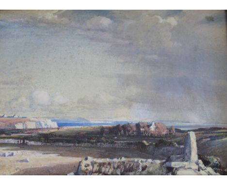 •SAMUEL JOHN LAMORNA BIRCH, RA, RWS (1869-1955) WESTERN FIELDS AND BAYS Signed, watercolour and bodycolour 52.5 x 72.5cm. ++ 