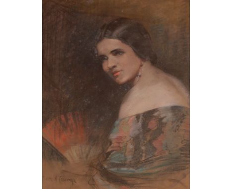 •ALBERT HENRY COLLINGS (1868-1947) A STUDY (ARTIFICIAL LIGHT) Signed, pastels 47.5 x 36.5cm.; with a portrait study, entitled