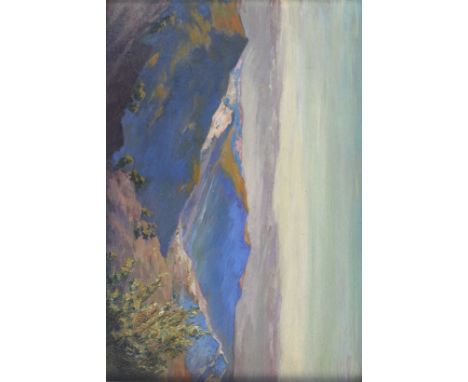 •SIR DAVID YOUNG CAMERON, RA, RSA, RWS (1865-1945) MOUNTAINOUS LANDSCAPE, POSSIBLY RANNOCH MOOROil on board  14 x 20.5cm.  ++