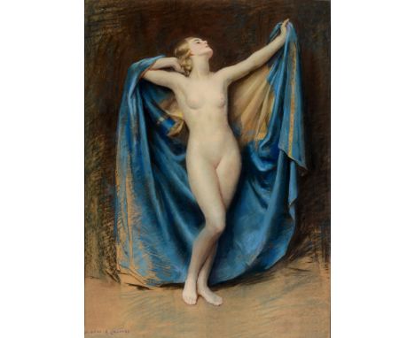 •ALBERT HENRY COLLINGS (1868-1947) THE BLUE CLOAK Signed, pastels 70.5 x 51cm. Exhibited: possibly London, The Royal Institut