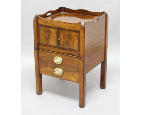 GEORGE III MAHOGANY TRAY TOP COMMODE, the wavy gallery with pierced handles above a pair of doors and a converted drawer, hei