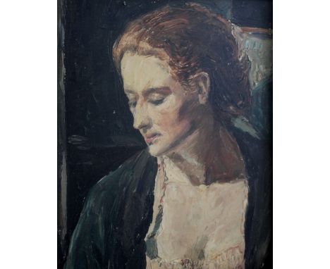•RONALD OSSORY DUNLOP, RA (1894-1973) PORTRAIT OF A LADY Signed, oil on canvas 49.5 x 39.5cm. ++ Some small flaked losses nea