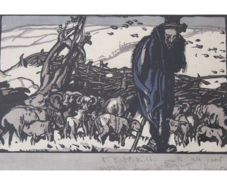 •SIR FRANK BRANGWYN, RA (1867-1956) THE OLD SHEPHERD Colour woodcut, with Yoshio Urushibara, 1911, inscribed `to R. H. Kitson